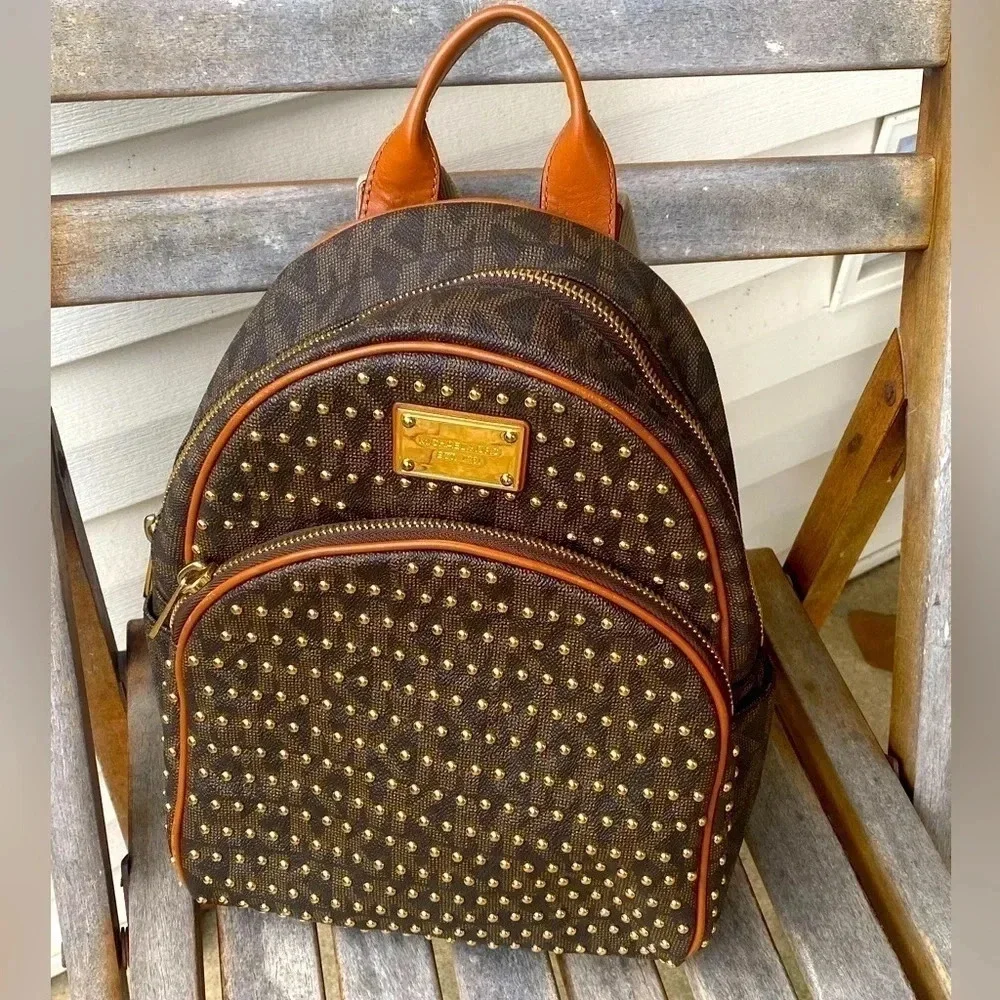 Michael Kors Jet Set Studded Backpack Brown